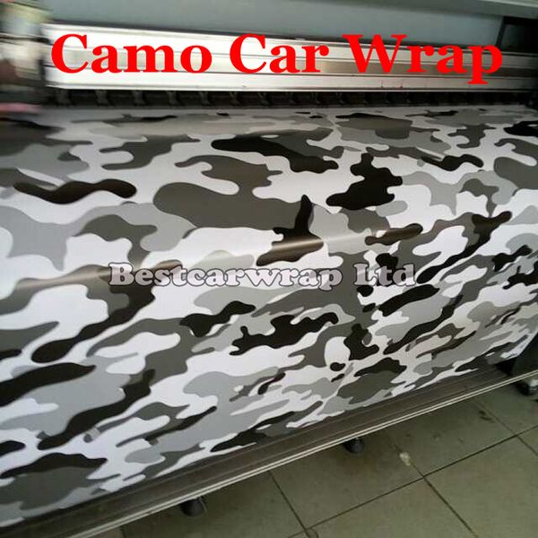 Arctic Camo Vinilo Negro blanco gris Car Wrapping Con Air Release Snow Camouflage Wraps Car Styling Covers Film Car Stickers 1.52 x 30 m / Roll