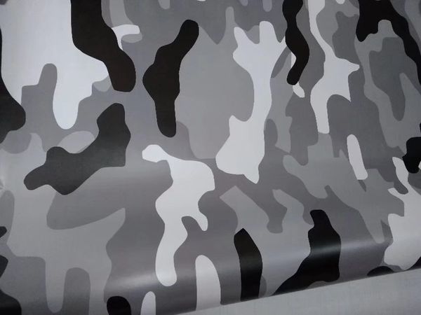 Vinilo de camuflaje blanco ártico, negro y gris para revestimiento para coche, película de cobertura de camuflaje con expulsión de aire, tamaño de burbuja 1, 52x10m, 20m, 2285