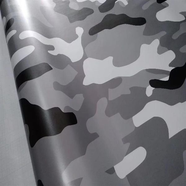 Vinilo de camuflaje blanco ártico, negro y gris para revestimiento para coche, película de cobertura de camuflaje con expulsión de aire, tamaño de burbuja 1, 52x10m, 20m, 276u