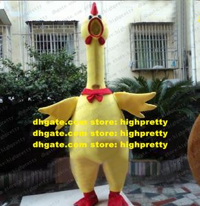 Vurige mascotte kostuum geel geschreeuw krijsende kippen chook cock haan streepjes teken karakter mascotte volwassene nr .9663