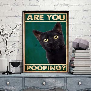 Bent U Poep Poster Zwarte Kat Badkamer Wall Art Decor Prints Moderne Vintage Wc Teken Canvas Schilderij Foto HKD230829