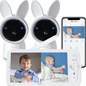 Is niet gesplitst schermvideo babymonitor met twee 2K HD wifi -camera's, 5 kleuren 720p display, nachtzicht, huildetectie, bewegingsdetectie, temp vochtigheidssensor