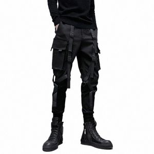 ares Techwear Zwarte Cargo Broek voor Mannen Cargo Broek Mannelijke Japanse Streetwear Hip Hop Lente Ribb Pocket Harajuku Fi f6Kx #