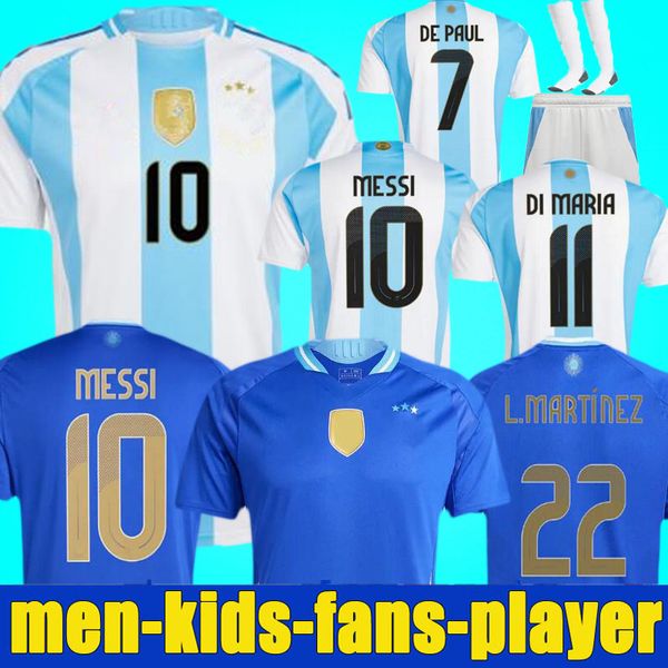 Argentina 2024 Copa América DI MARIA Camisetas de fútbol 24 25 Fans Versión del jugador MESSIS MAC ALLISTER DYBALA MARTINEZ DE PAUL MARADONA Kit para niños Camisetas de fútbol para hombres S-4XL