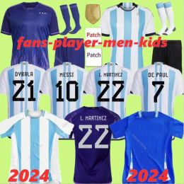 Argentine 3 maillots de football Star Commémoratif 23 24 25 Messis Mac Allister Dybala di Maria Martinez de Paul Maradona Child Kid Kit Men Women Shirt