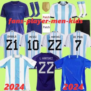 Argentine 3 étoiles Soccer Jerseys Commémorative 23 24 25 MESSIS MAC ALLISTER DYBALA DI MARIA MARTINEZ DE PAUL MARADONA Kit Enfant Enfants Hommes Femmes Chemise