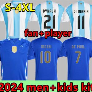 Argentina 3 estrellas Jerseys de fútbol Conmemorativo 24 25 Fans Versión del jugador MESSIS MAC ALLISTER DYBALA DI MARIA MARTINEZ DE PAUL MARADONA Niño Niños Kit Hombres Mujeres Camisa 88