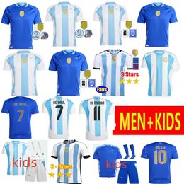 Argentina 3 estrellas Jerseys de fútbol J.Correa Fanáticos conmemorativos Versión MESSIS DYBALA DI MARIA MARTINEZ DE PAUL MARADONA Kit para niños Hombres 2024 Copa América Copa Camisetas