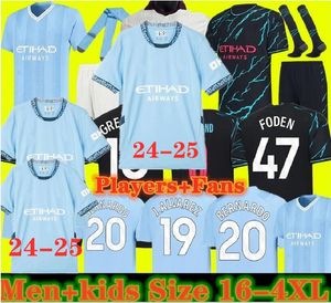 Maat 16-4xl 24 25 25 Haaland voetbaltruien GREALISH STERLING MANS CITY MAHREZ Fans De Bruyne Foden 2023 2024 voetbaltoppen Shirt Kids Sets Uniform