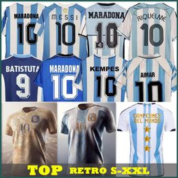 Argentine Retro Soccer Jersey 1978 1986 1998 Jerseys Maradona 1996 2000 2001 2006 2010 Kempes Batistuta Riquelme Higuain Kun Aguero Argentin 3 Star Football Shirts Football