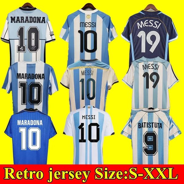 Argentina Camisetas de fútbol retro Maradona Kempes Batistuta Riquelme KUN AGUERO AIMAR Camiseta de fútbol vintage 1978 1986 1994 1998 2000 2001 2002 2006 2010 2014 777