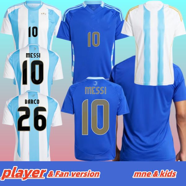 Argentina Soccer Jersey 2024 Euro Cup Copa America Cup Camitas Kids Kit 2025 Équipe nationale Home Away Football Shirt Player Version Di Maria Lautaro Martinez