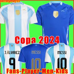 Argentine Soccer Jersey Copa 24 25 Fans Joueur Version 2024 2025 Dybala Martinez Messis Maradona de Paul Football Shirt Men Kid Kit Set Uniforms Di Maria Boys