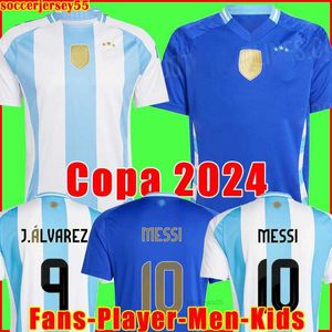 Argentine Soccer Jersey Copa 24 25 Fans Joueur Version 2024 2025 Dybala Martinez Messis Maradona de Paul Football Shirt Men Kid Kit Set Uniforms Di Maria Boys