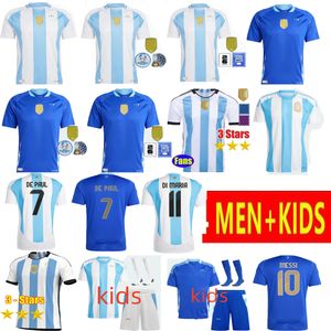 Argentine Soccer Jerseys 3 étoiles Messis 24 25 Version Fans MAC DI MARIA ALLISTER DYBALA MARTINEZ DE PAUL MARADONA Kit enfants enfants maillot de football hommes