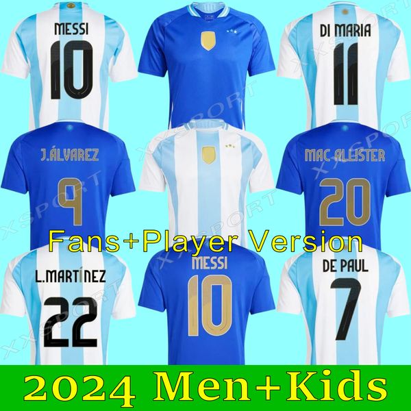 Argentinas 3 estrellas Jerseys de fútbol Final 2023 2024 Enzo Aarez Di Maria Messis Camisa de fútbol Firmado Maradona Martínez 24 25 de Paul Dybala Kits Kids Kit