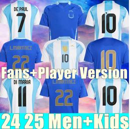 Argentin 2024 Copa America Messis Maradona Argentino Football Shirts Kid Kit Player Version J.Aarez ALLISTER DI Maria de Paul L.Martinez Jersey 24-25