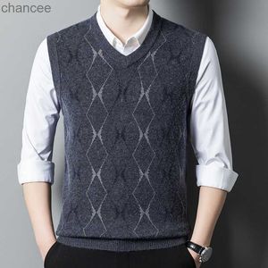 Argyle décontracté col en v sans manches gilet hommes vêtements 2023 automne hiver nouveauté tricoté laine pull gilet HKD230828