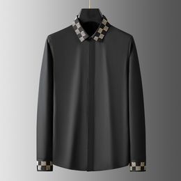 Argyle borduurwerk heren shirts luxe Luxe lange mouw solide kleur vier seizoenen zakelijke casual feest slanke man jurken shirts