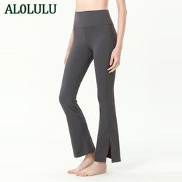 AL0LULU pantalon de yoga pour femmes taille haute hanche levage pantalon mince cloche fendue pantalon de Fitness