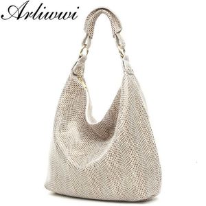 Designer Tas Arliwwi Echt Leer Glanzende Serpentine Schoudertassen Grote Casual Zachte Echte Slang Reliëf Huid Grote Tas Handtassen Vrouwen