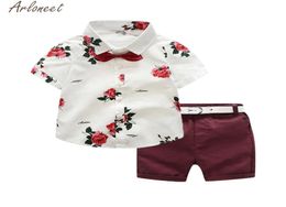 Arloneet Toddler Baby Boy Gentleman Pak Rose Bow Tie T -shirt shorts broek Outfit Set jongenskleding 19Fer125246793