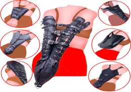 Carpeta de brazo mangas de guantes detrás de la espalda Bondage ArmbinderBDSM esposas de cuero chaqueta rectaJuguetes sexuales para parejas 4124015