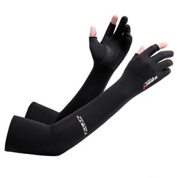 Bras Jambières Cool Hommes Femmes Bras Manches Gants Course Cyclisme Manches Pêche Vélo Sport De Protection Manchettes UV Couverture Deux Doigts Coupe 230414