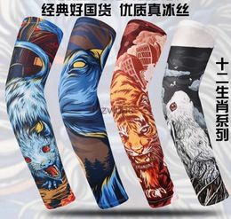 Arm Beenwarmers Andere tatoeagebenodigdheden Zodiac Ice Sleeve Zonnebrandcrème Sleeve Cover Ice Silk Tattoo Flower Arm Cool Hand Sleeve Fashion Arm Protector YQ240106