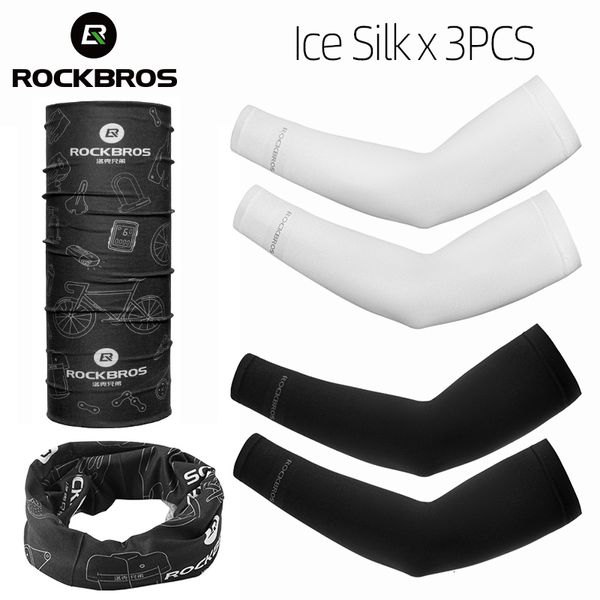 Arm Leg Warmers ROCKBROS Glace Soie Vélo Bras Manches Respirant Été UV Protection Solaire Sports de Plein Air Sécurité Cyclisme Vélo Écharpe Manchettes 230919