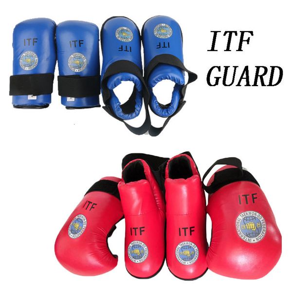 Calentadores de piernas y brazos, guantes de Taekwondo ITF, juego de protección para pies, Protector de tobillo, calzado de cuero PU de alta calidad, botas de boxeo para niños adultos 230720