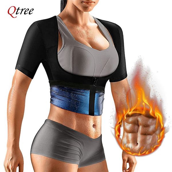 Faja de brazo Qtree Fajas de entrenamiento para mujeres Pérdida de peso Efecto sauna Faja corporal Entrenador de cintura Camisa más delgada para culturismo Cinturón recortador 231121