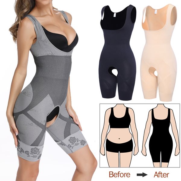 Bras Shaper Femmes Shapewear Corps Complet Minceur Body Ouvert Entrejambe Corset Taille Formateur Façonnant Sous-Vêtements Gaine de Récupération Post-partum 230921