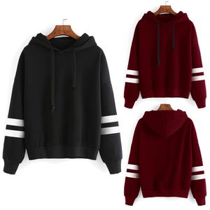 Brazo diseño a rayas adolescentes sudaderas con capucha Casual Tops sueltos sudaderas mujeres invierno cálido moda pulóver sudaderas con capucha ropa