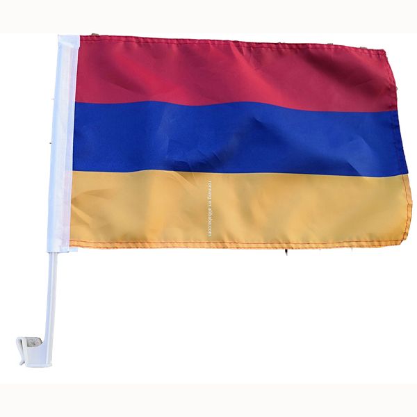 Drapeau arménien pour fenêtre de voiture, taille de 30x45cm, impression polyester personnalisée avec poteaux en plastique de 43cm, livraison gratuite