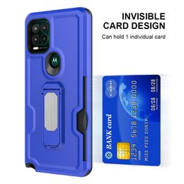 Armor 3 en 1 TPU PC Phone Cases avec carte à clip noire Couverture antichoc pour iPhone 13 MOTO G STYLUS 5G A22 S21 FE A42 A32 A72 A52 A21 A11 A12 NOTE 20 PRO