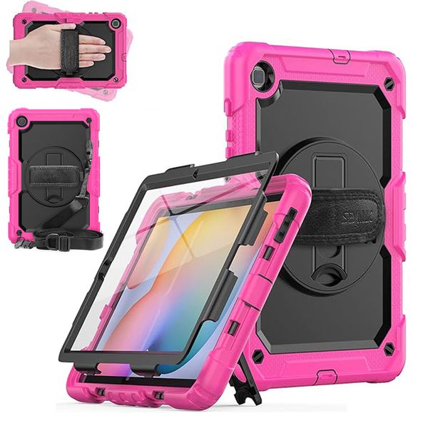 Correa de mano Estuche resistente con soporte giratorio 360 para Lenovo Tab M10 HD Plus 10.3 K10 M10 2.a 3.a generación 10.1 pulgadas Funda para tableta para niños a prueba de golpes + Correa para el hombro + Película PET para pantalla