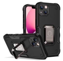 Armor Cases para iPhone 14 13 12 Pro Max Hybrid Heave Duty Combo a prueba de golpes TPU PC Hard Dual Layer Phone Cover Soporte de anillo magnético Piel protectora