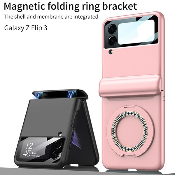 Cerniera magnetica per Samsung Galaxy Z Flip 4 3 Flip3 Case Diamond Ring Stand Film Cover