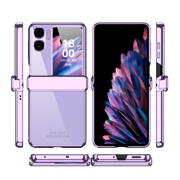 Étuis de placage transparents pour Oppo Find N2 étui à rabat armure pliante anneau dur charnière housse de protection