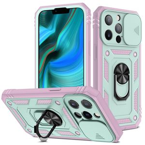 Armadura resistente a prueba de golpes a prueba de golpes Soporte magnético para automóvil Cajas de teléfono para iPhone 13 12 11 Pro XS Max Mini Samsung S21 Plus Ultra Fe Ventana deslizante Anillo de dedo a prueba de polvo