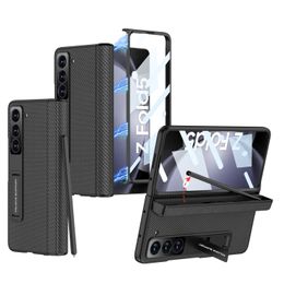 Étui en cuir mat pour Samsung Galaxy Z Fold 5, boîte à stylos, support de charnière magnétique, Film de Protection