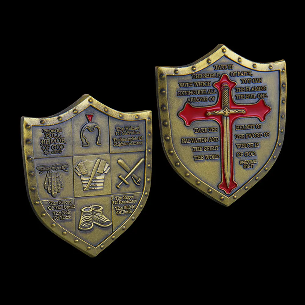 Pièce Souvenir "Armure De Dieu" Josué 1:9 - Inscription Foi - Bronze Alliage - Neuf