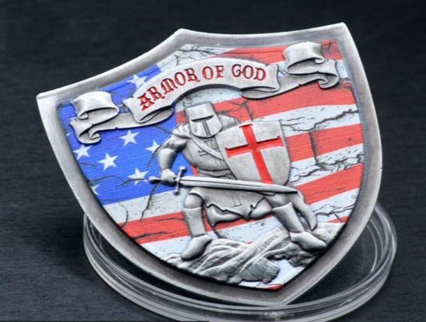 Armure de Dieu Eph 61018 Crusaders Croix-Rouge Challenge Coin Shield Badge Lord Bible Pray3991436