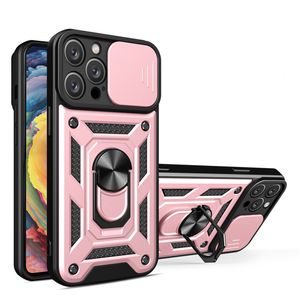 Armure Robuste Cas Anneau Support Glissière Caméra Objectif Couverture Pour iPhone 15 14 13 12 11 Pro Max XR XS 8 7 Plus Antichoc De Qualité Militaire Couverture Arrière