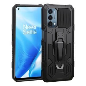 Armor Shockproof Cases voor OnePlus Nord N200 5G Metalen Riem Clip Soft TPU Bumper Hard PC Shell Stand Bracket Back Cover Fundas