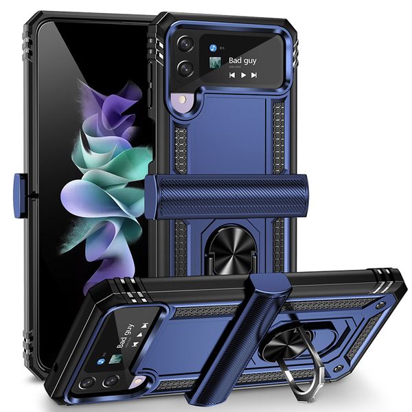 Armure Antichoc Cas de téléphone portable pour Samsung Galaxy Z Flip Fold 3 4 5 Support de bague Support de voiture magnétique Kickstand Designer Hybrid PC TPU Phone Case Shell
