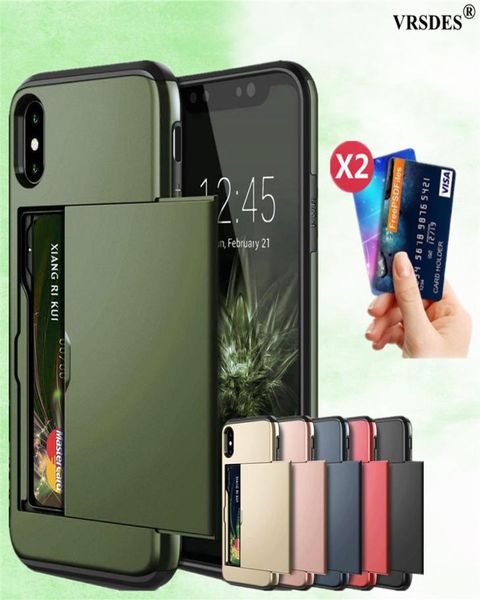 Coque blindée avec support de carte coulissante, étui pour iPhone 13 12 Mini 11 Pro XS Max XR X 8 7 6S Plus SE 2 2020 5 5s Case7806750