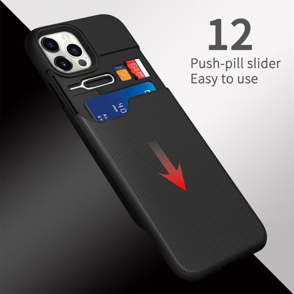 Armor Wallet Case Slide Credit Tarjeta SIM Slot Holder Phone Back Cover para IPhone 11 Pro XR XS Max Capa