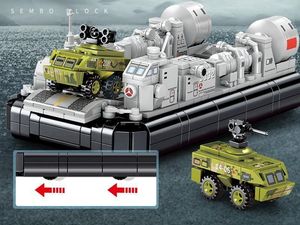 Army Block Build Block Ship 686PCS Moc Brick Coussin d'air Landing Craft Construire un ensemble de briques Construire un bloc de construction en plastique Modèle Kit Figurine militaire Jouet pour garçon Cadeaux de Noël